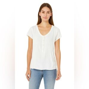 Eileen Fisher white Irish linen short sleeve button front top size small